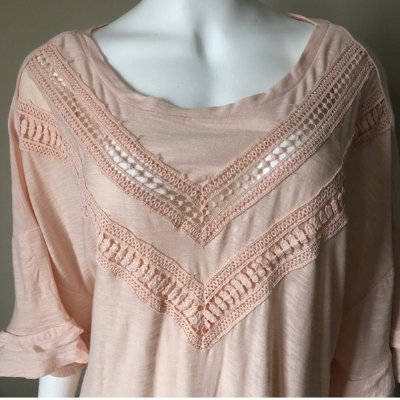 Womens Plus Size Ruffle Trim Top Womens Ruffle Sleeve Pink Blouse SZ 1X (14-16) - Picture 1 of 5